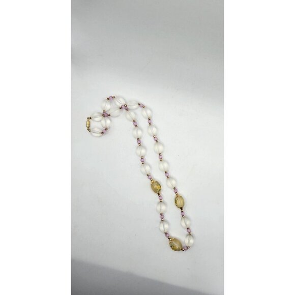 VTG Crystal and Uranium floral with Frosted and Amethyst Glass bead necklace - Picture 7 of 8